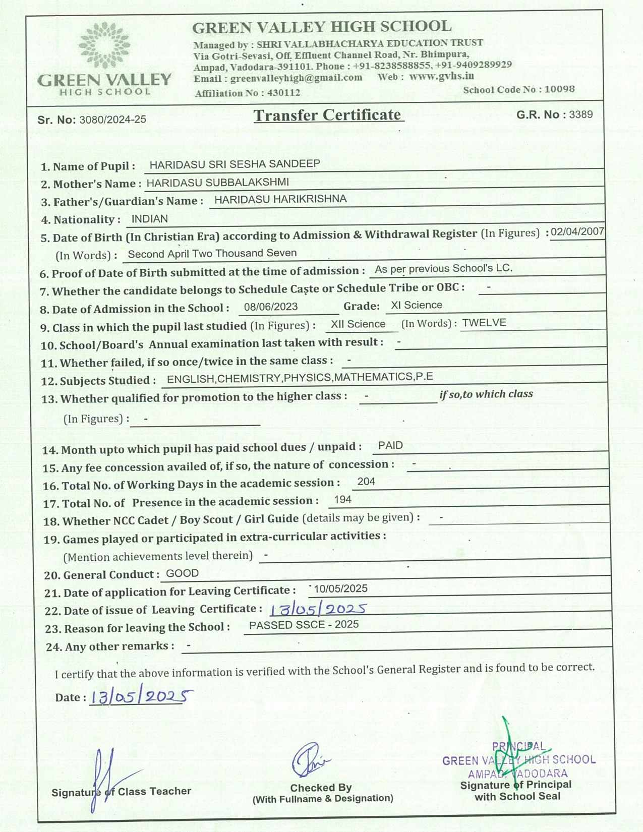 3389 - Haridasu Sri Sesha Sandeep