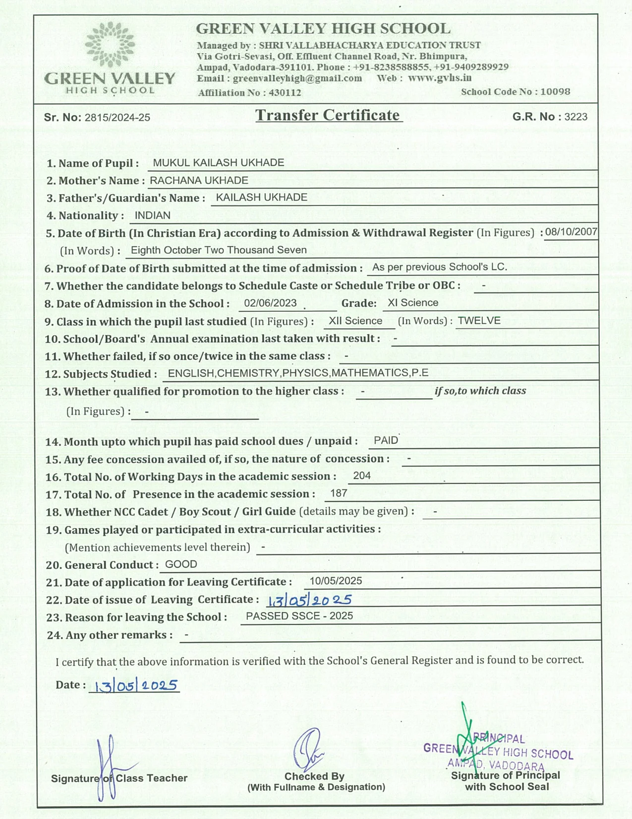 3223 - Mukul Kailash Ukhade